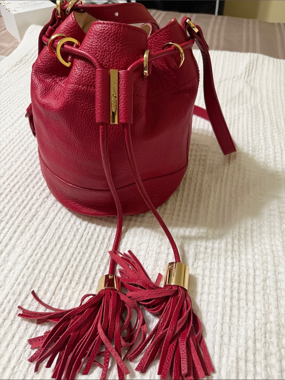 See By Chloe Red Leather Drawstring Bucket Bag with Tassels ( final sale)